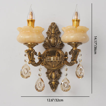 Candlestick Alloy Jade Crystal 2-Light Wall Sconce Lamp