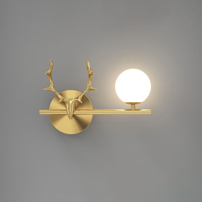 Luxury Antler Full Brass Glass 1-Light Wall Sconce Lamp