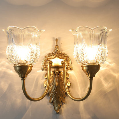 Vintage Flower Cup Brass Glass 1/2 Light Wall Sconce Lamp