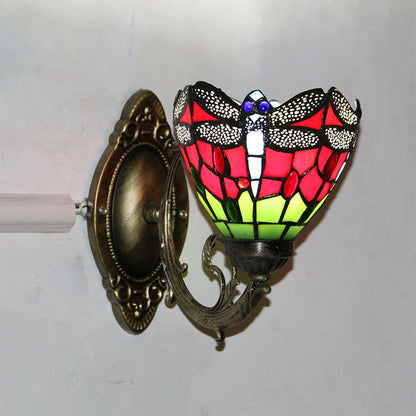 Tiffany Glass Iron Round Bowl 1-Light Wall Sconce Lamp