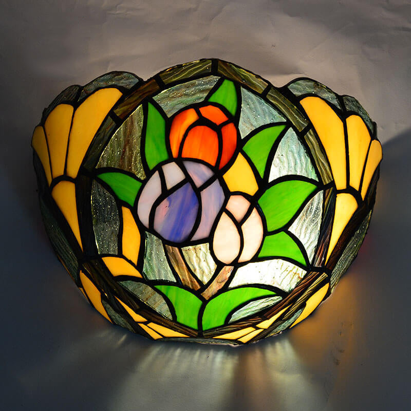 Tiffany Flower Stained Glass Bowl 1-Light Wall Sconce Lamp