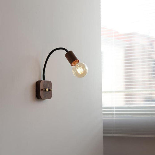 Walnut Oak Wood Hose Adjustable 1-Light Wall Sconce Lamp