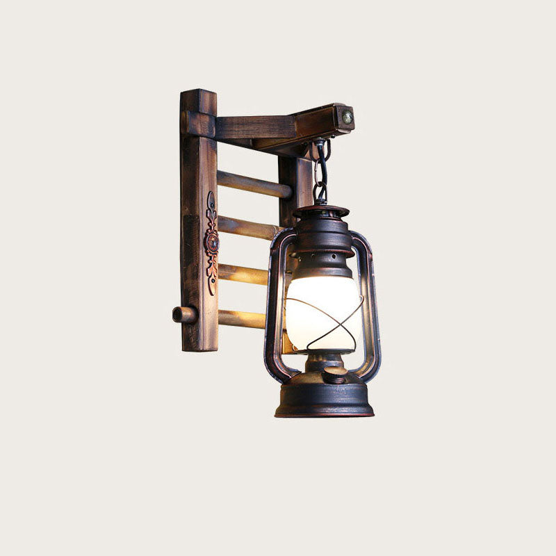 Kerosene Bamboo Base Iron Twine 1-Light Wall Sconce Lamp