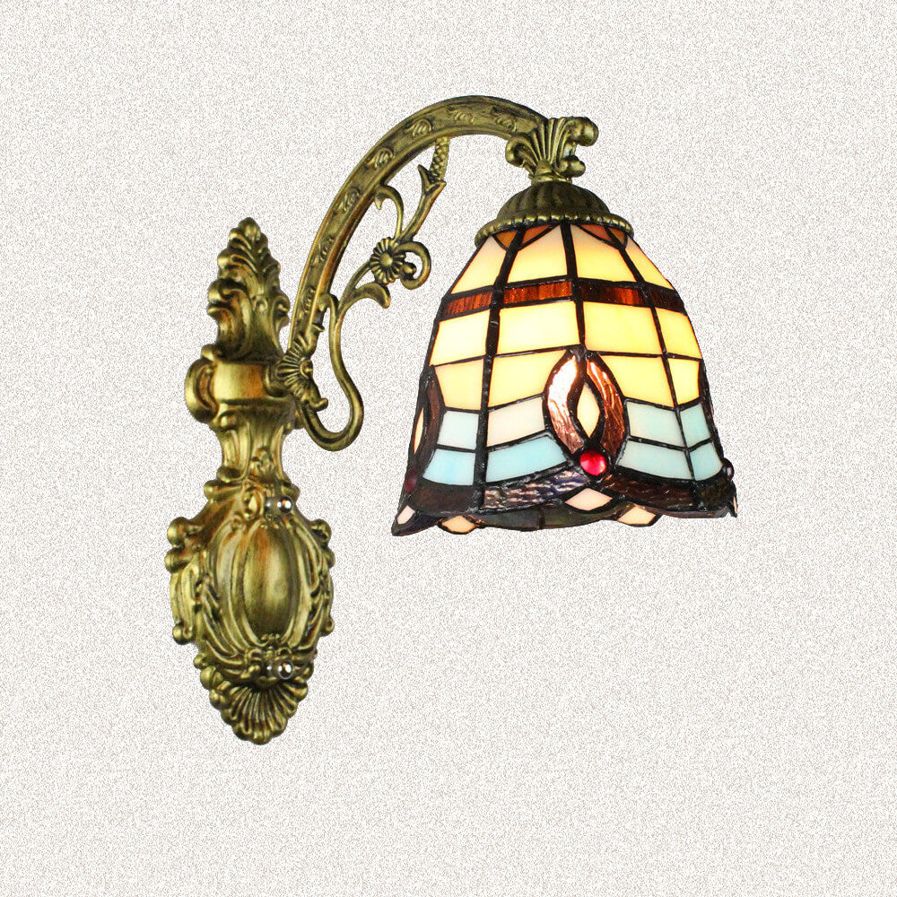 Tiffany Cup Iron Stained Glass 1-Light Wall Sconce Lamp