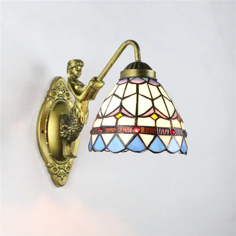 Tiffany Conical Stained Glass 1-Light Wall Sconce Lamp