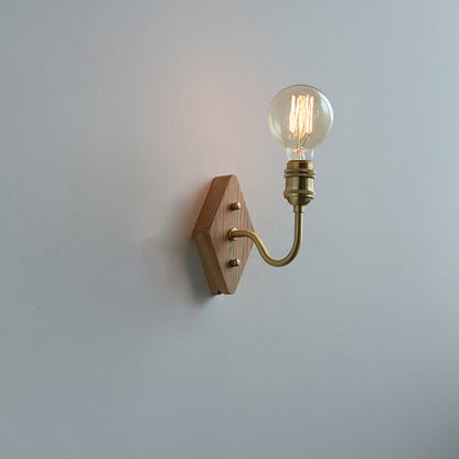 Diamond Curved Pole Wood Brass 1-Light Wall Sconce Lamp