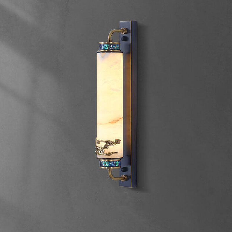 Chinese Marble Copper Column Brass LED Wall Sconce Lamp
