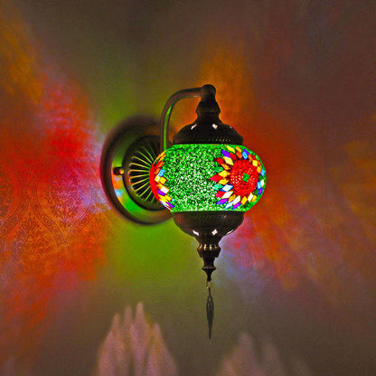 Retro Iron Glass Mosaic Globe 1-Light Wall Sconce Lamp