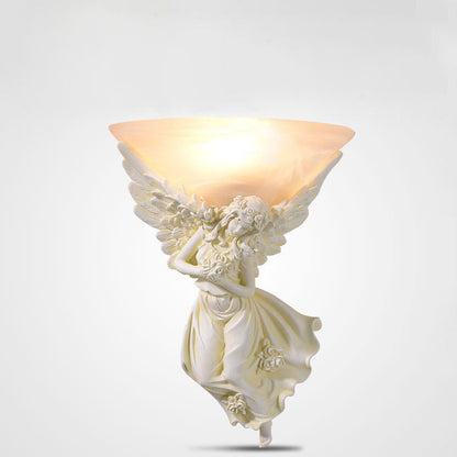 Resin Angel Wing Glass Cup Shade 1-Light Wall Sconce Lamp