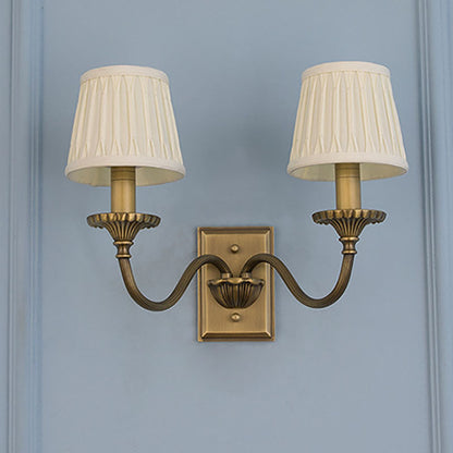 Cylinder Rod Fabric Copper 1/2 Light Wall Sconce Lamp
