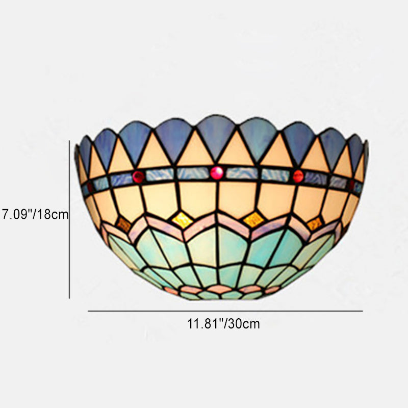 Tiffany Glass Semi-circular Shade 2-Light Wall Sconce Lamp