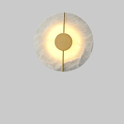 Chinese Copper Marble Round Elliptical LED Wall Sconce Lamp