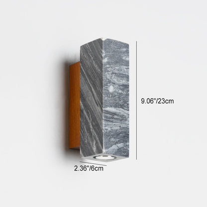 Round Stone Wood Cylinder Square 1-Light Wall Sconce Lamp