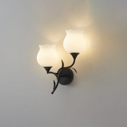 Cream Flower Iron Glass 1/2 Light Wall Sconce Lamp