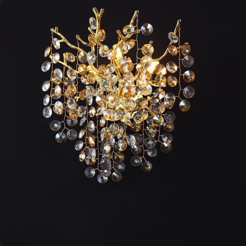 Aluminum Crystal Branch Bead 2/3 Light Wall Sconce Lamp
