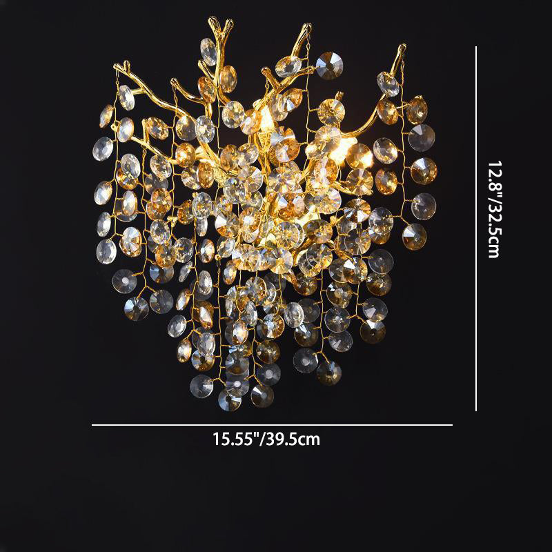 Aluminum Crystal Branch Bead 2/3 Light Wall Sconce Lamp