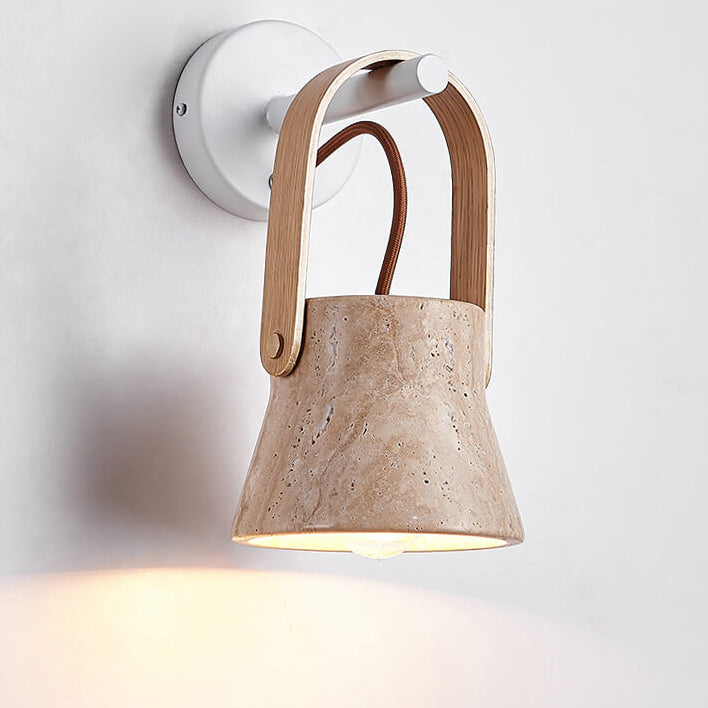 Japanese Yellow Travertine Round 1-Light Wall Sconce Lamp