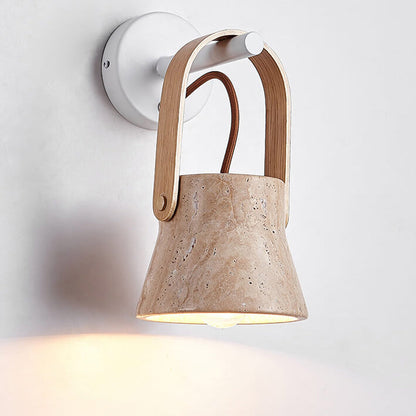 Japanese Yellow Travertine Round 1-Light Wall Sconce Lamp