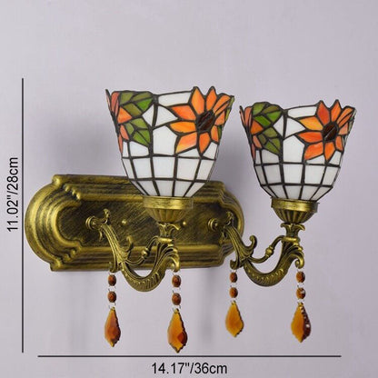 Tiffany Flower Glass Metal Resin 1/2-Light Wall Sconce Lamp