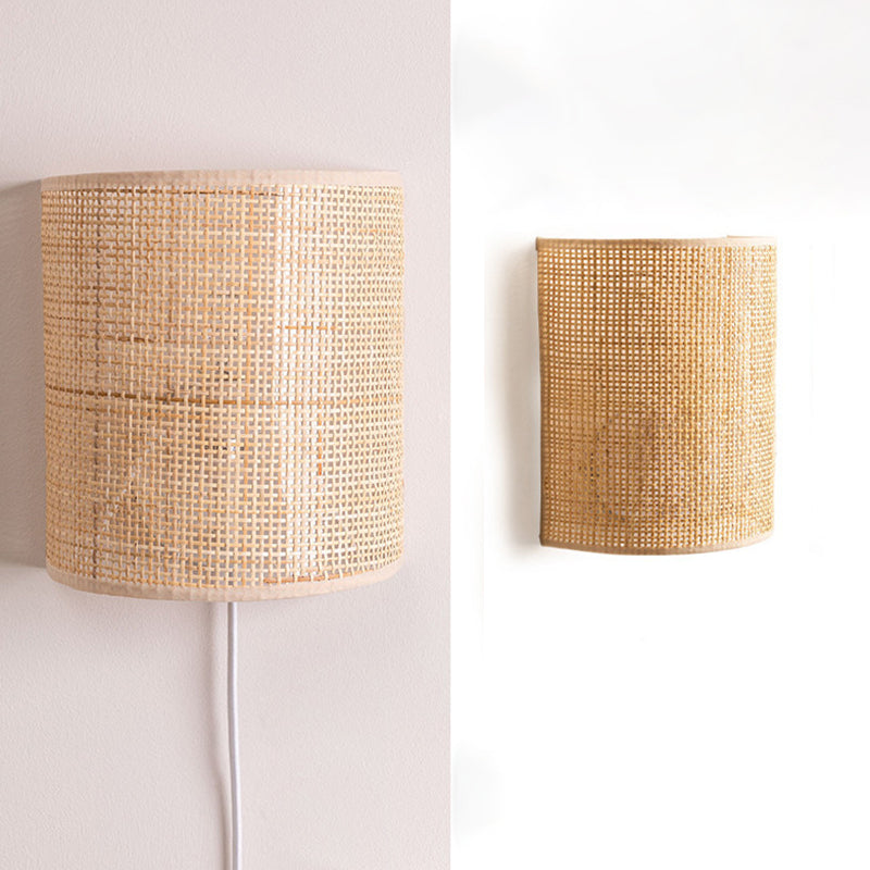 Japanese Half Cylinder Rattan 1-Light Wall Sconce Lamp