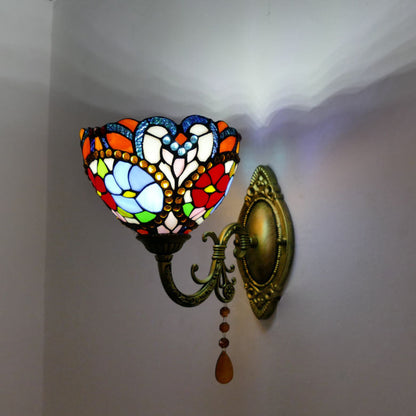 Tiffany Iron Stained Glass 1-Light Wall Sconce Lamp