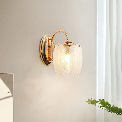 French Feather Cylinder Glass Iron 1-Light Wall Sconce Lamp