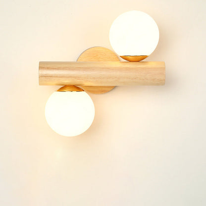 Japanese Glass Cylinder Strip Ball 2-Light Wall Sconce Lamp