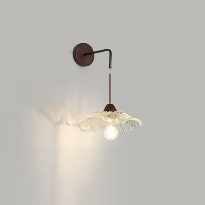 Chinese Lotus Leaf Flower Walnut 1-Light Wall Sconce Lamp