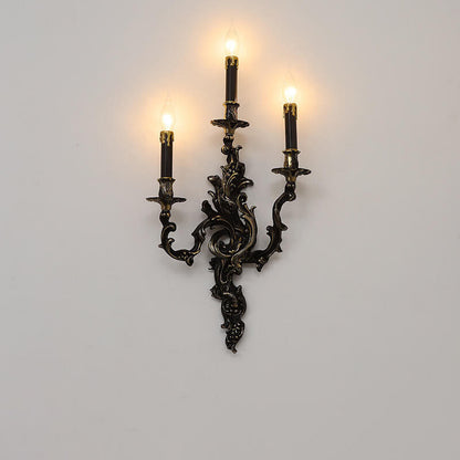 French Black Copper Candlestick 3-Light Wall Sconce Lamp