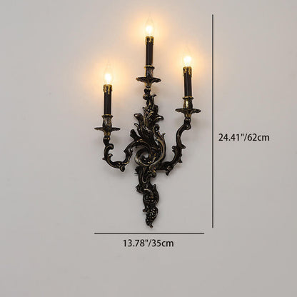 French Black Copper Candlestick 3-Light Wall Sconce Lamp