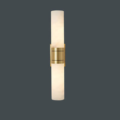 Mid-Century Marble Column Copper 2-Light Wall Sconce Lamp