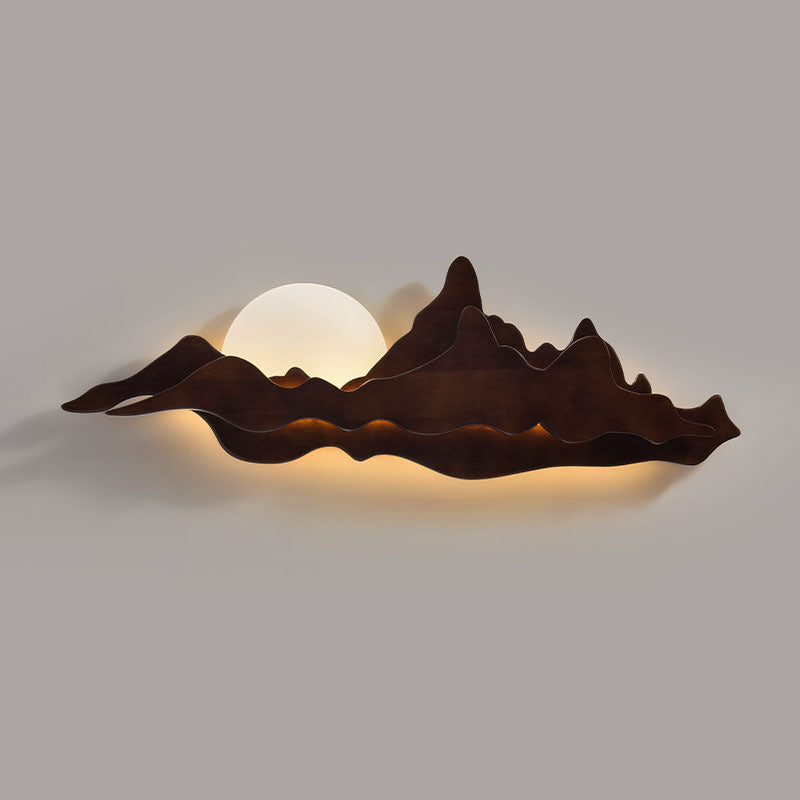 Traditional Chinese Wood Landscape LED Wall Sconce Lamp