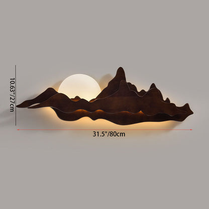 Traditional Chinese Wood Landscape LED Wall Sconce Lamp