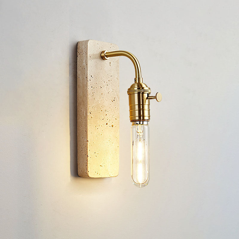 Retro Travertine Brass Round 1-Light Wall Sconce Lamp