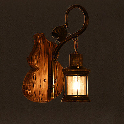 Rubberwood Glass Horse Lamp Iron 1-Light Wall Sconce Lamp