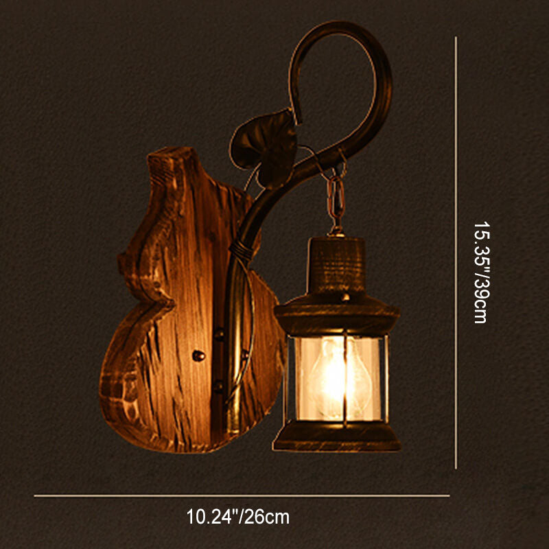 Rubberwood Glass Horse Lamp Iron 1-Light Wall Sconce Lamp