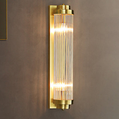 European Iron Glass Cylinder 2-Light Wall Sconce Lamp