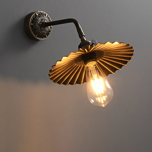 All Copper Round Pleats 1-Light Wall Sconce Lamp