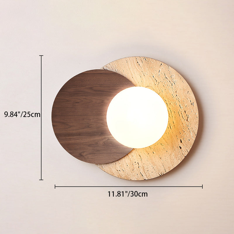 Japanese White Travertine Disc 1-Light Wall Sconce Lamp