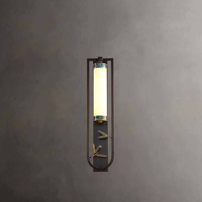 Chinese Rectangular Copper Marble LED Wall Sconce Lamp