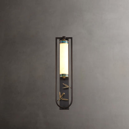 Chinese Rectangular Copper Marble LED Wall Sconce Lamp