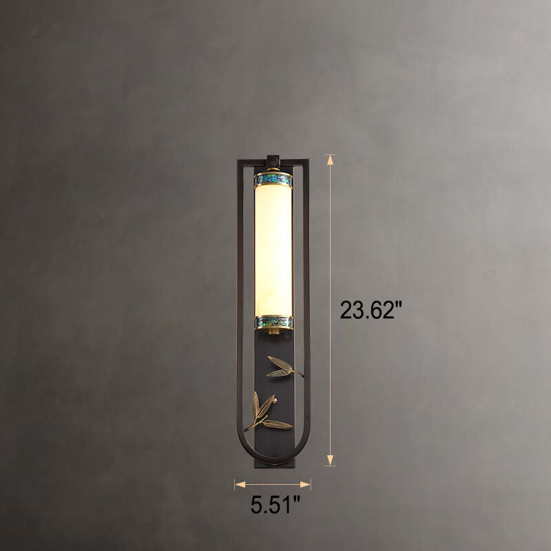 Chinese Rectangular Copper Marble LED Wall Sconce Lamp