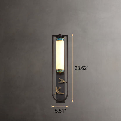 Chinese Rectangular Copper Marble LED Wall Sconce Lamp