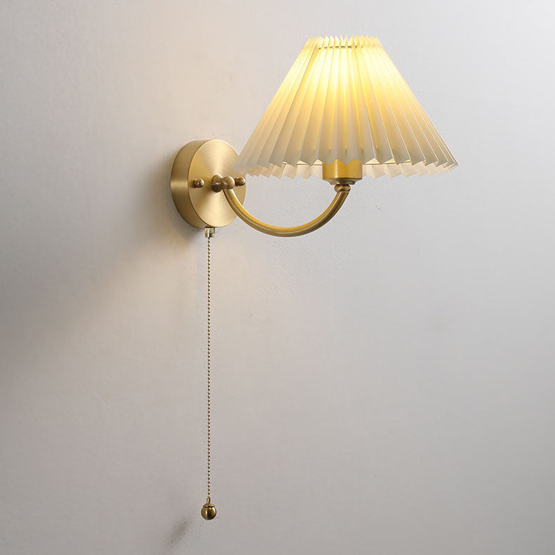 European Pleated Copper Fabric 1-Light Wall Sconce Lamp