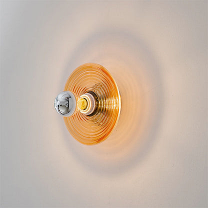 Art Deco Wave Pattern Round Glass 1-Light Wall Sconce Lamp
