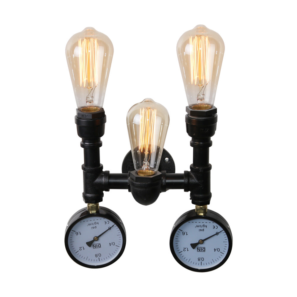 Traditional Iron Pipe Water Meter 3-Light Wall Sconce Lamp
