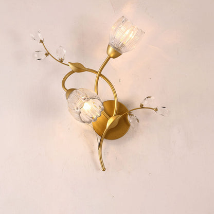 Deco Flower Hardware Glass Crystal 2-Light Wall Sconce Lamp
