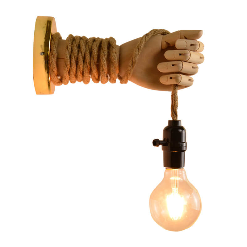 Hand Lamp Arm Hemp Rope Twine 1-Light Wall Sconce Lamp