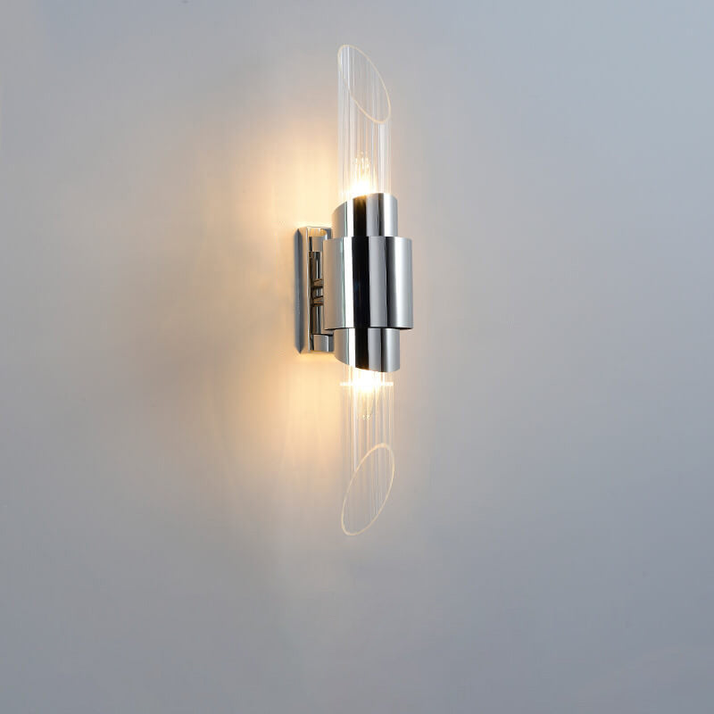 Stainless Steel Glass Column 2-Light Wall Sconce Lamp