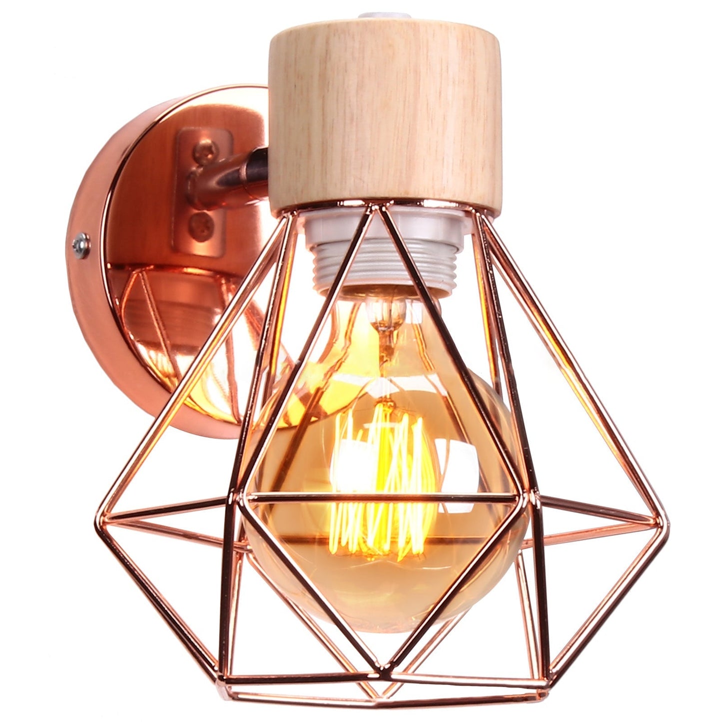 Luxury Iron Wood Polygon Diamond 1-Light Wall Sconce Lamp